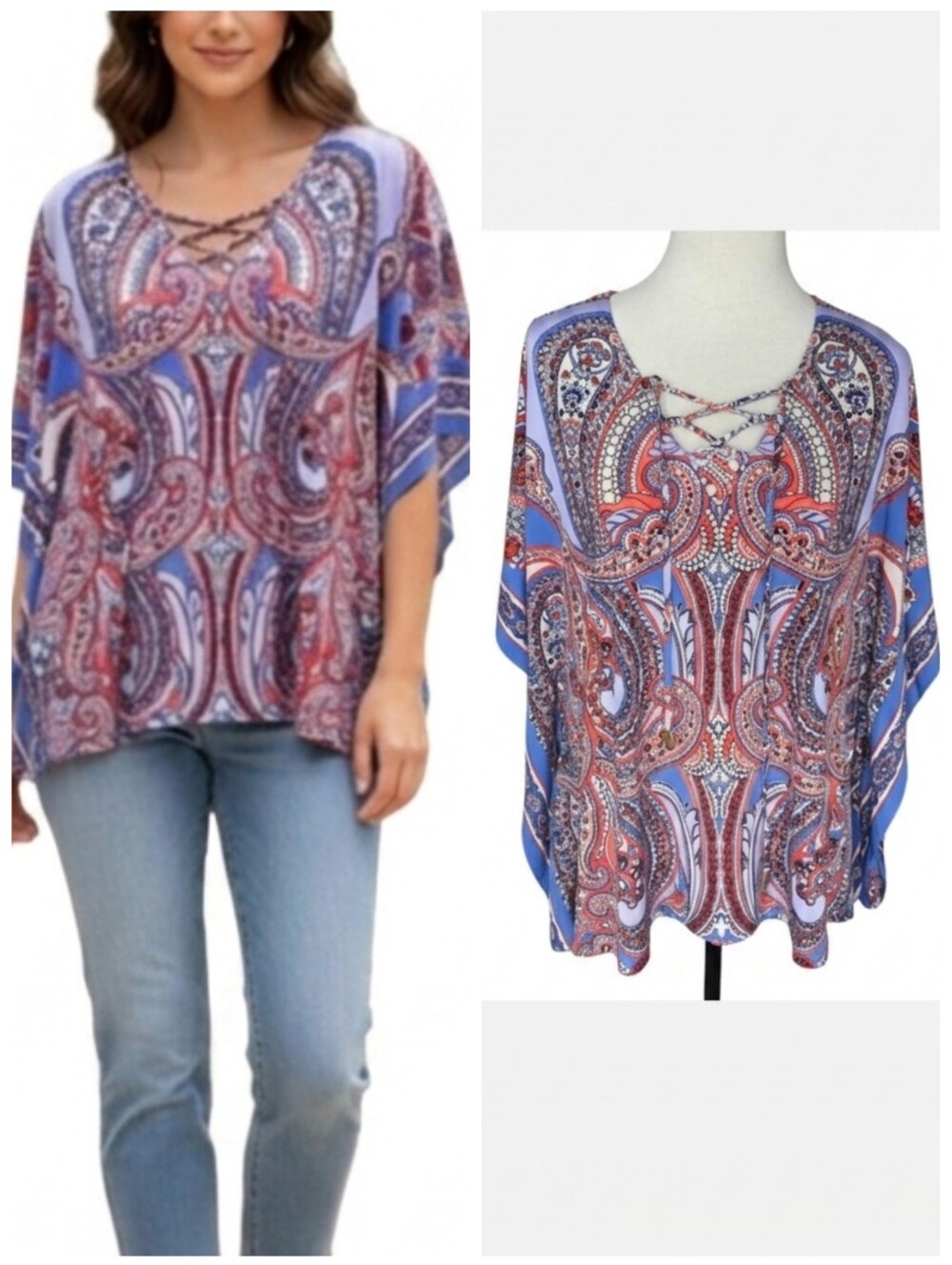 Susan Graver Paisley Print Batwing Top Women's Size Medium